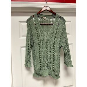 POL Green Open Knit V-Neck Sweater sz S